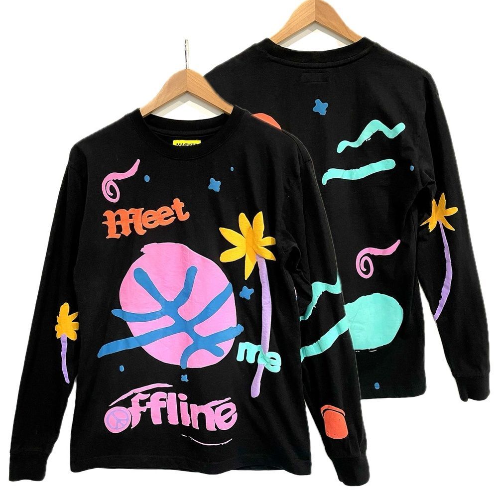 Market Meet Me Offline Graphic Tee Mens Size Small Puff Print Trippy Crewneck